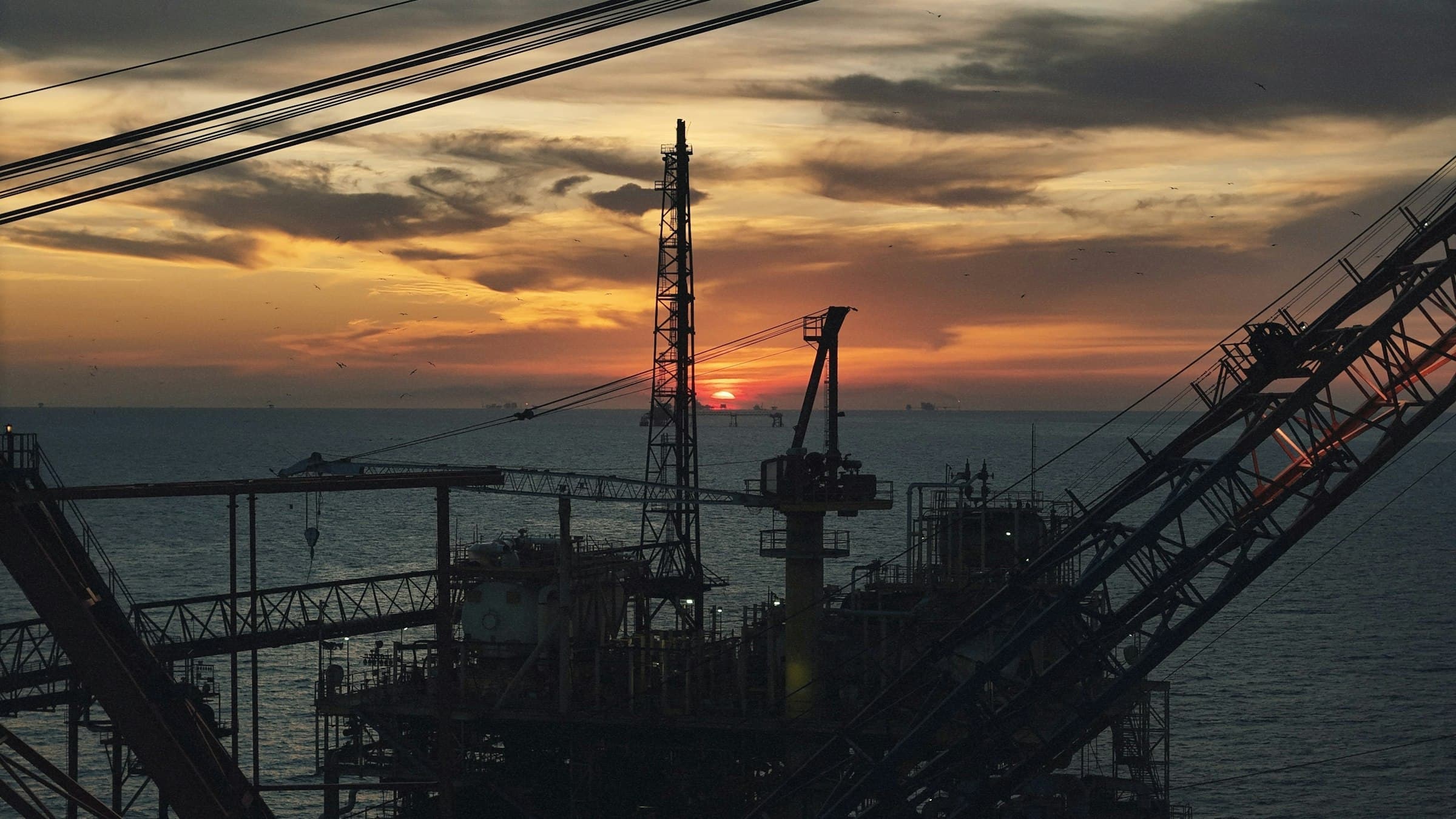 Offshore platform topside at dusk