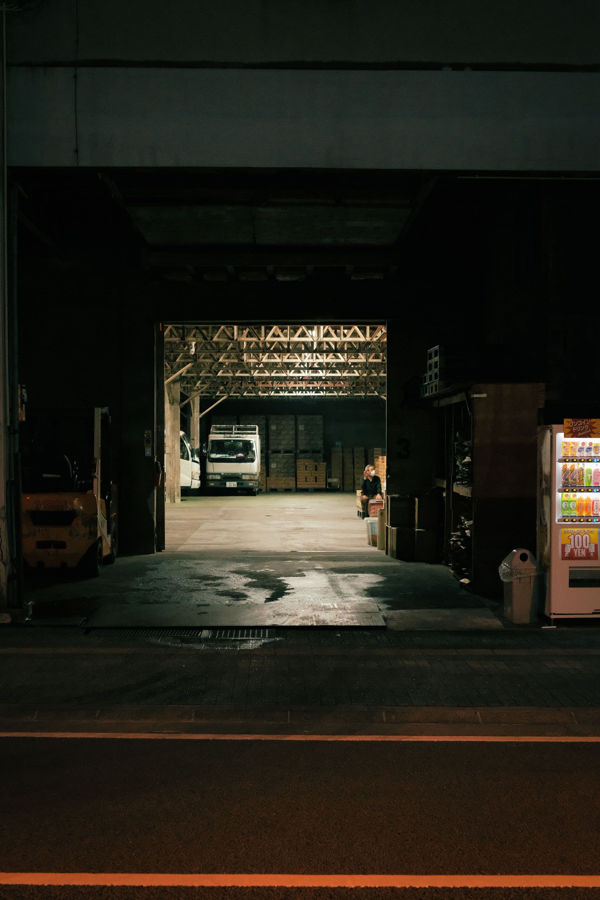 Warehouse and distribution centre at night