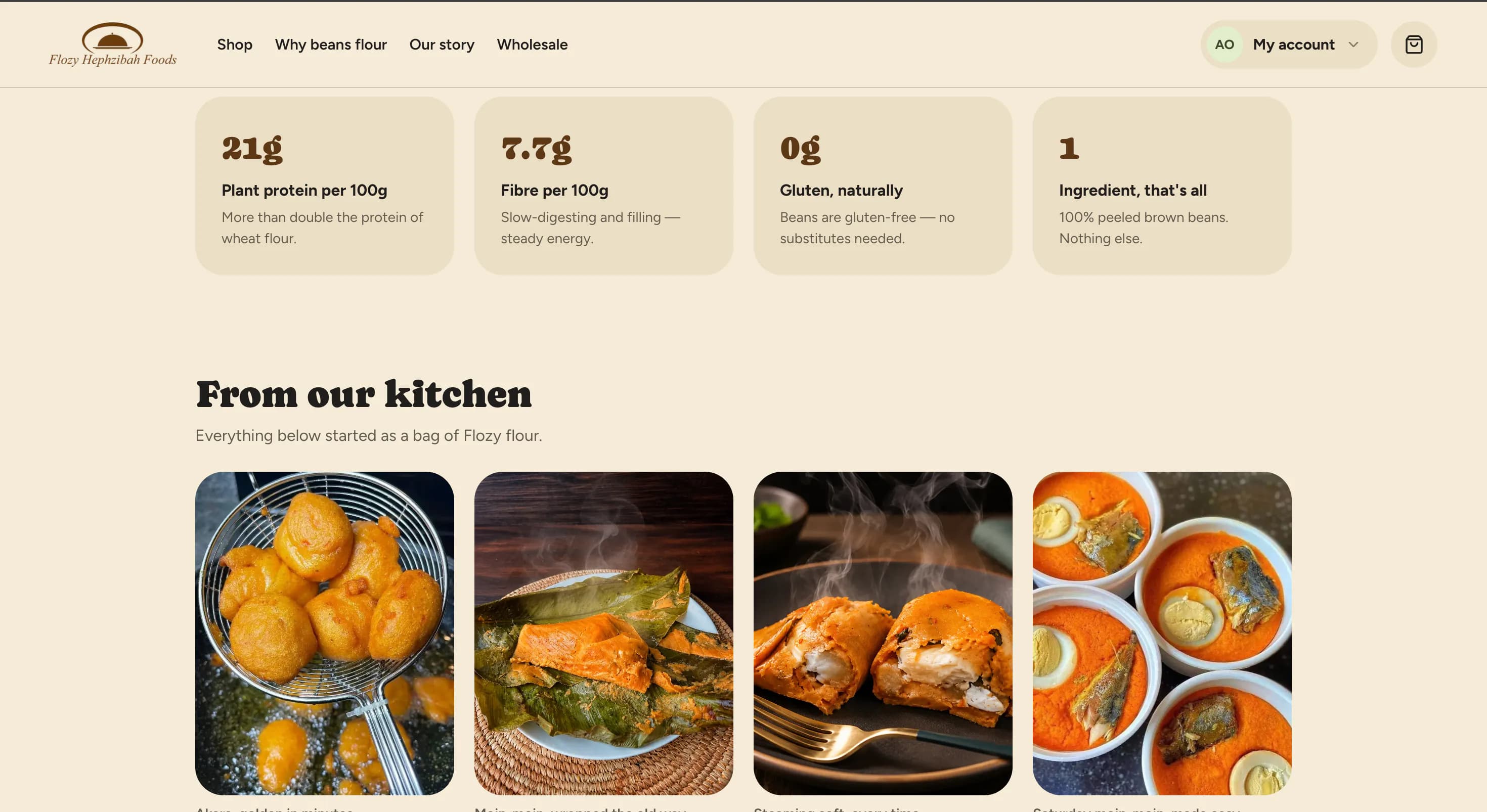 Screenshot of the Flozy Foods web shop