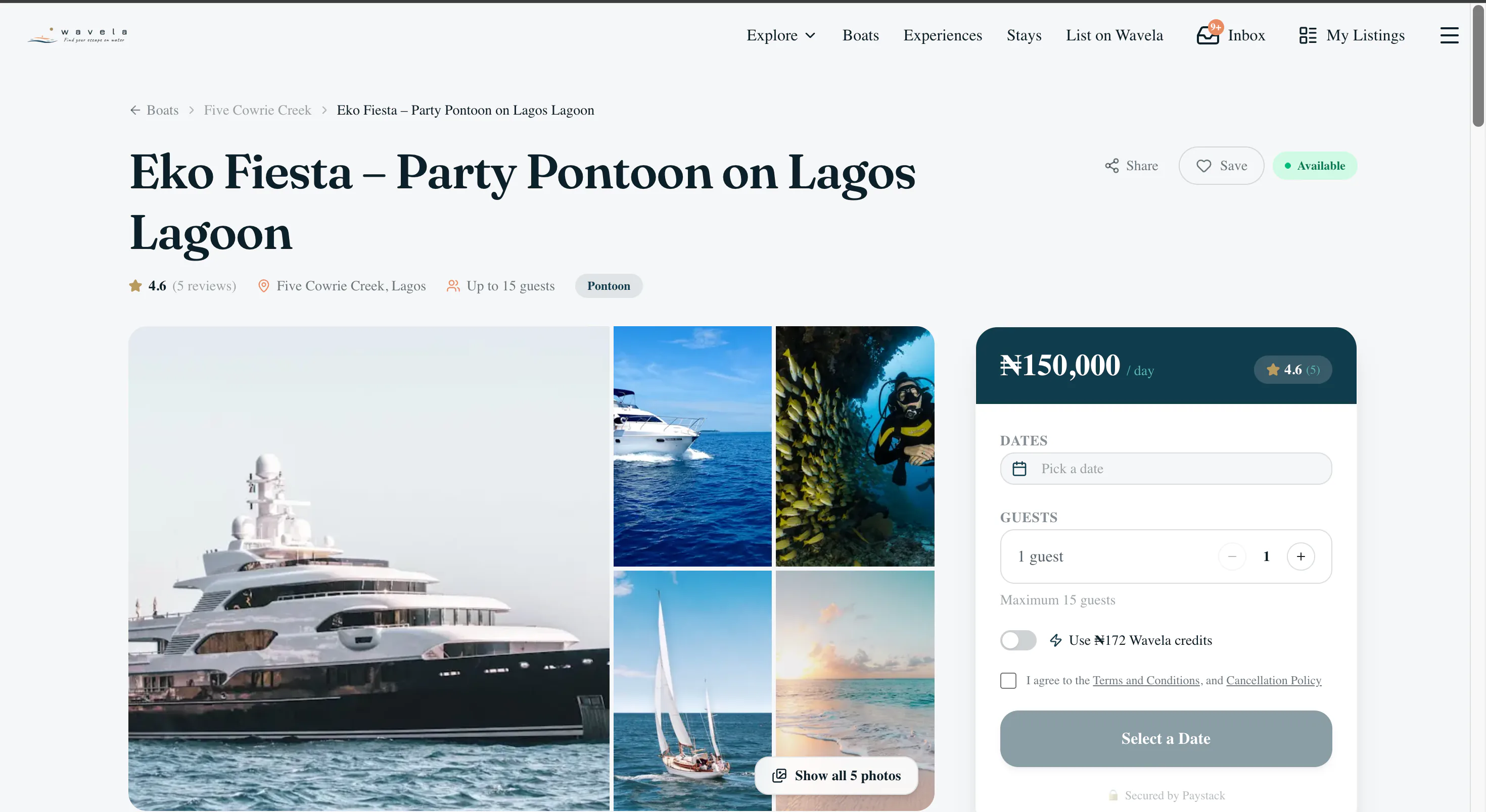 Screenshot of the Wavela marketplace